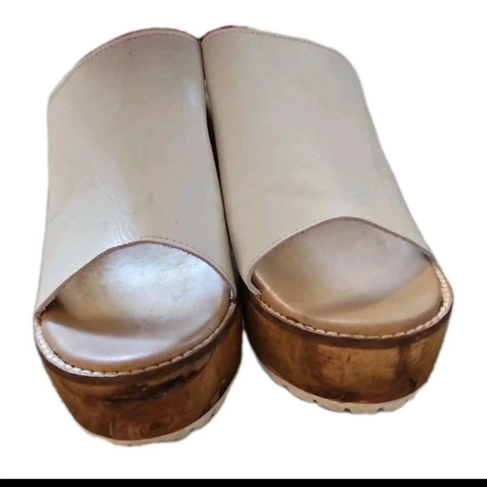 Nasty Gal Womens White Leather Wodden Heel Platform Sandals 8.5